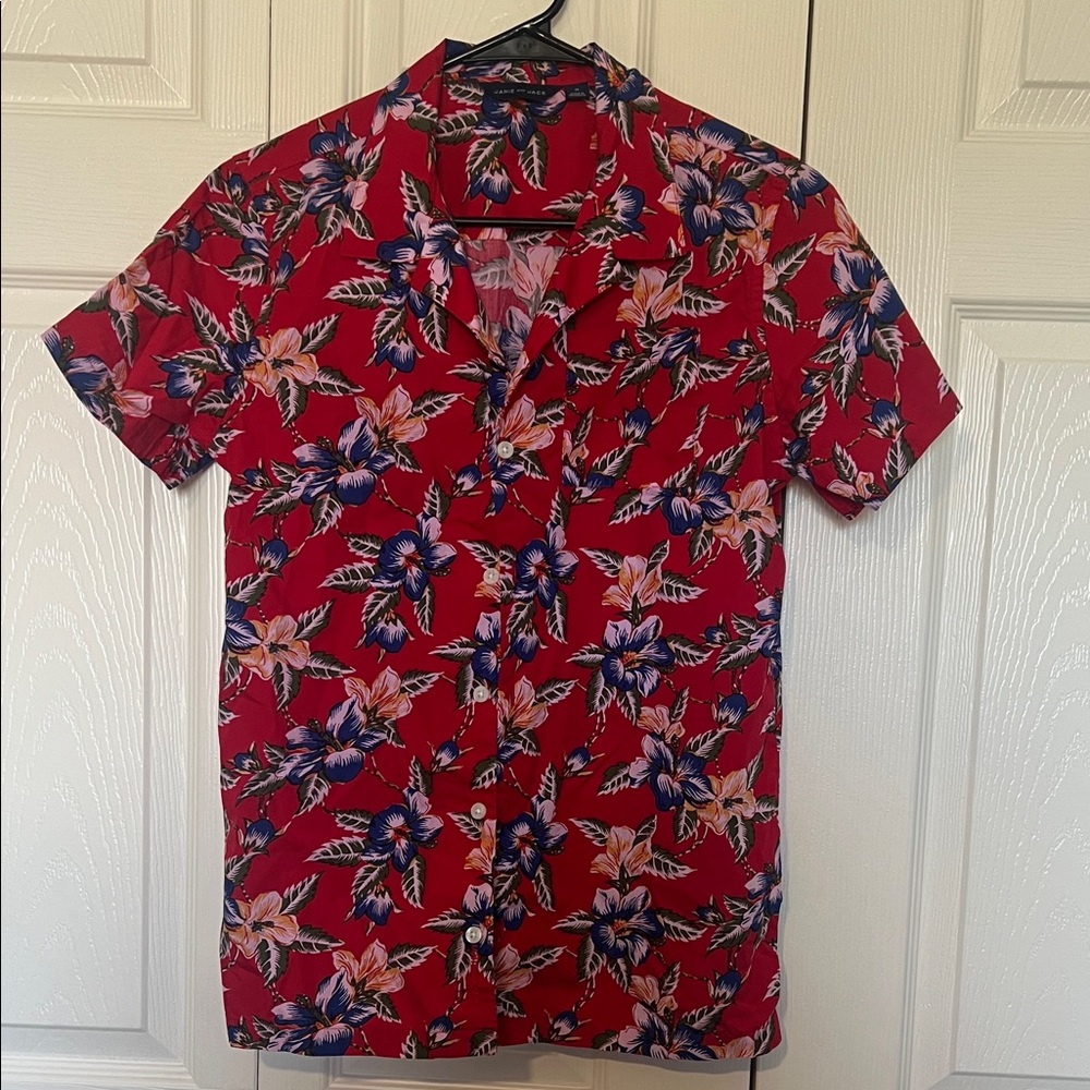 Janie and Jack Red and Blue Floral Button Down Shirt